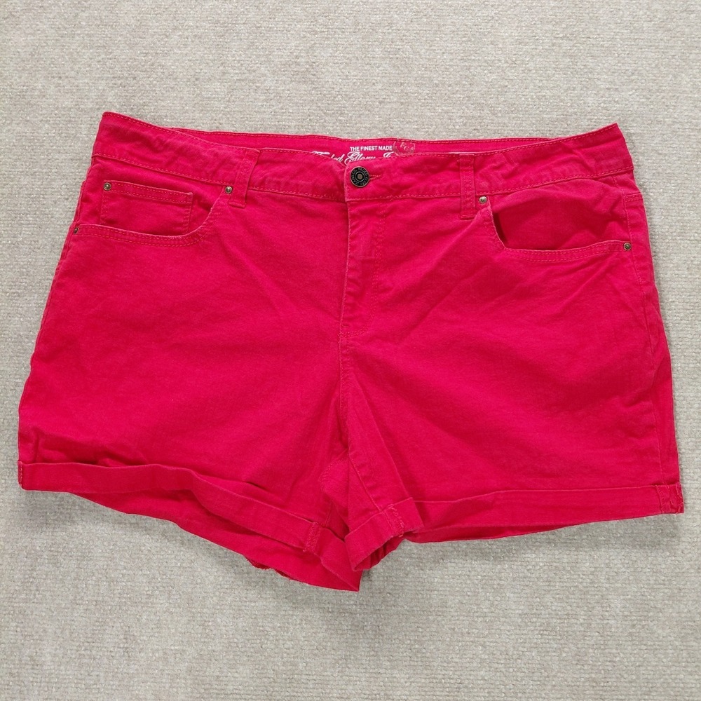 Faded Glory Shorts Bright Red Size 18 Jean Denim Cuff Stretch Pockets 4" Inseam